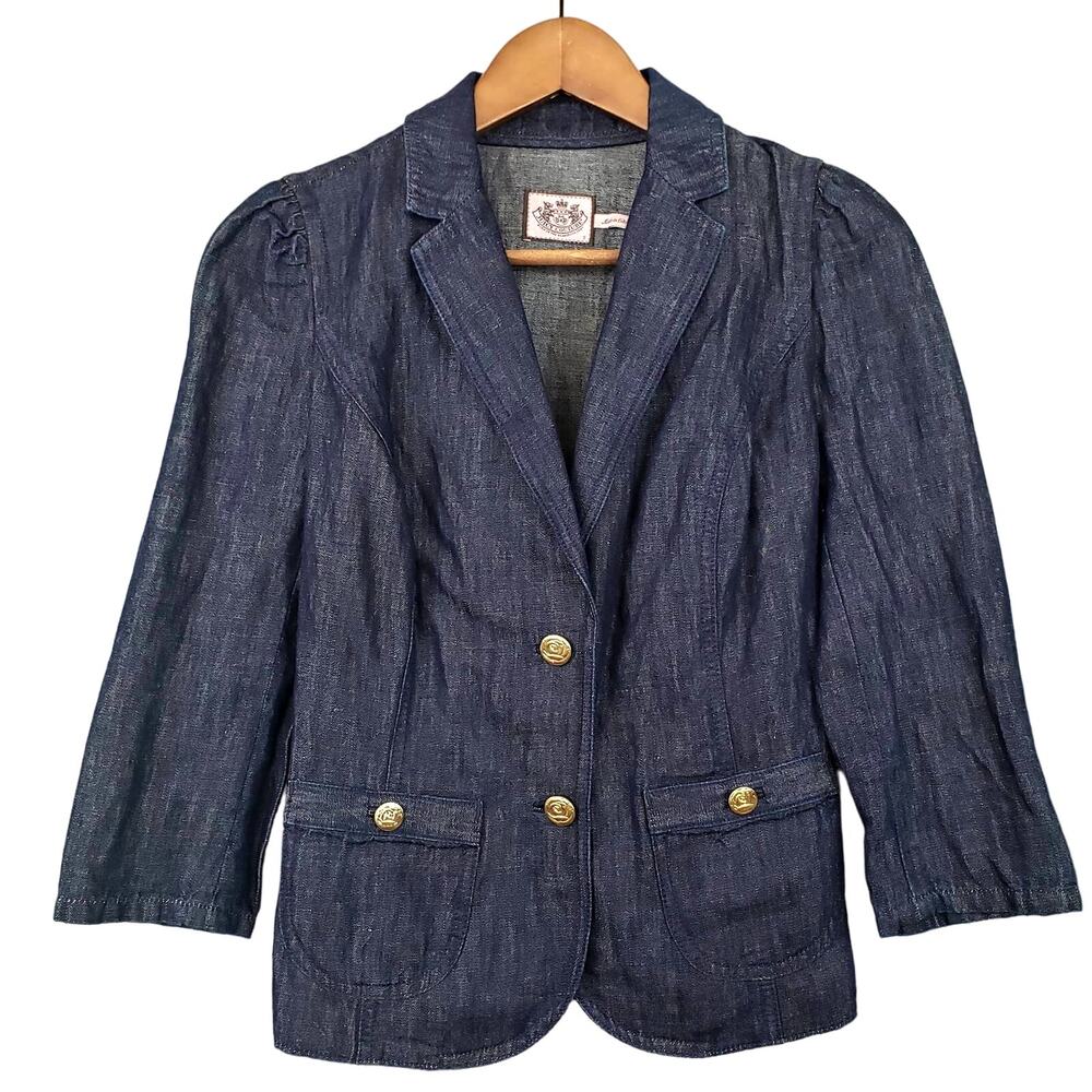 Juicy Couture Y2K Blazer Jacket Career Casual Cute Nautical Navy Blue Gold - S